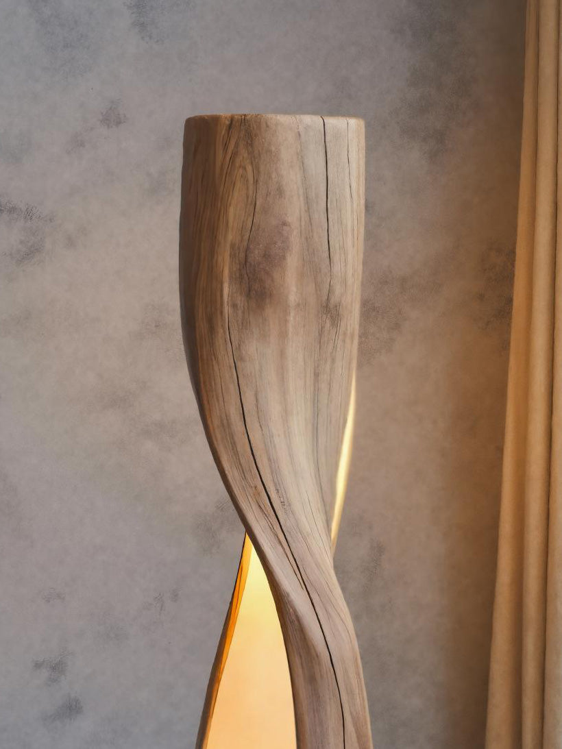 Twisted Floor Lamp, Sculptural Carved Wood Standing Lamp for Bedroom