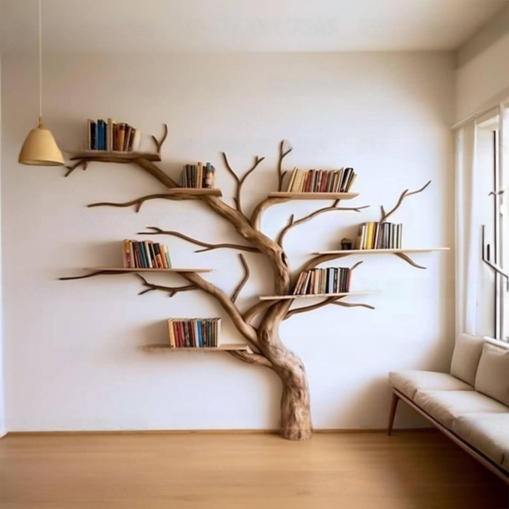 Wild Mulberry Tree Bookshelf Artistic Solid Wood Living Room Shelving