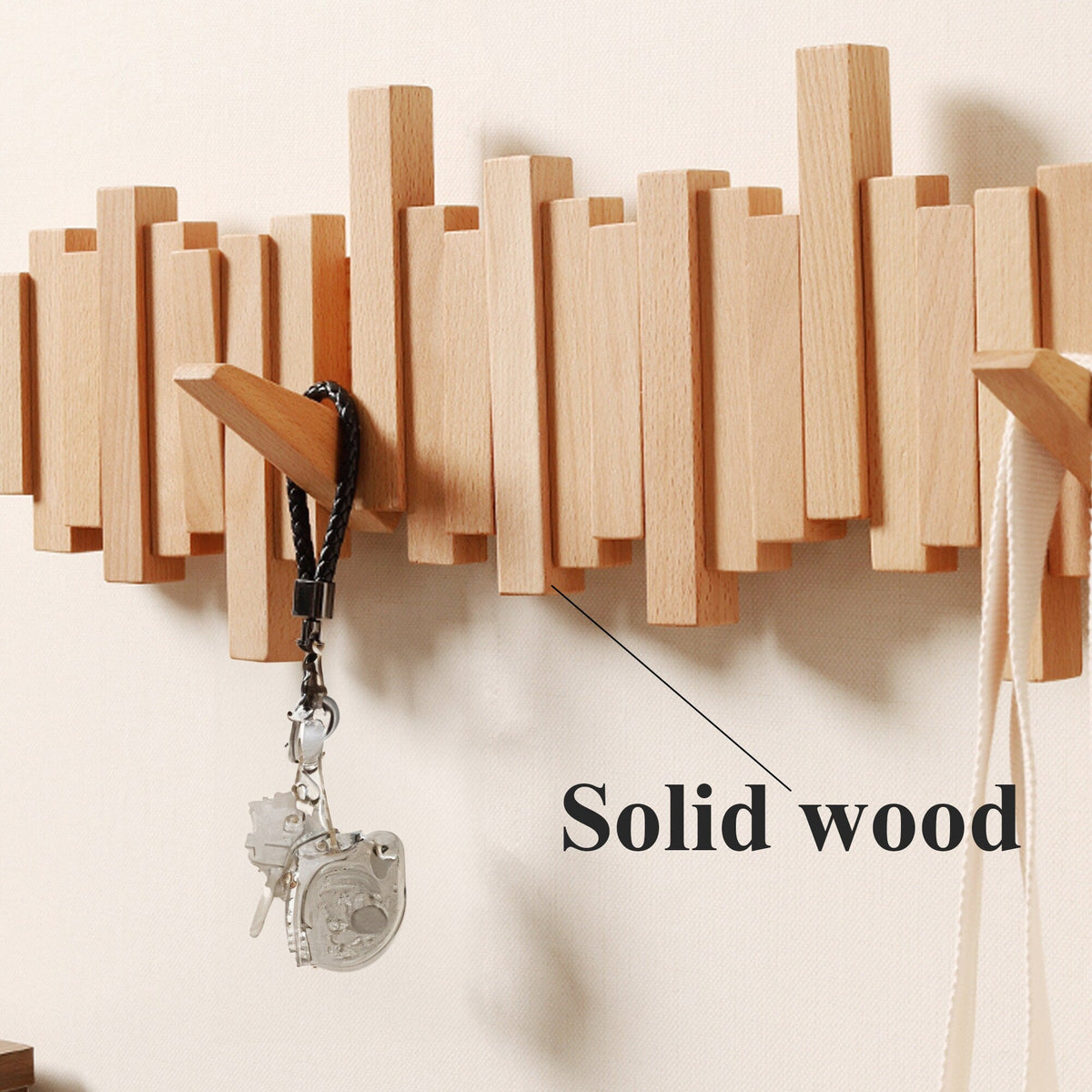 Piano Coat Hooks, Walnut or Oak Wall Rack for Coats & Keys
