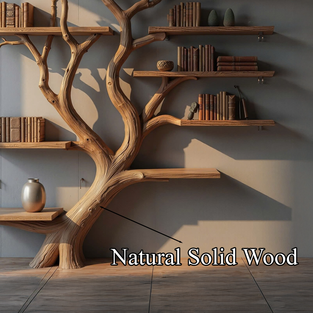 Tree Branch Bookshelf, Wall Mounted Floating Shelf with Real Branches