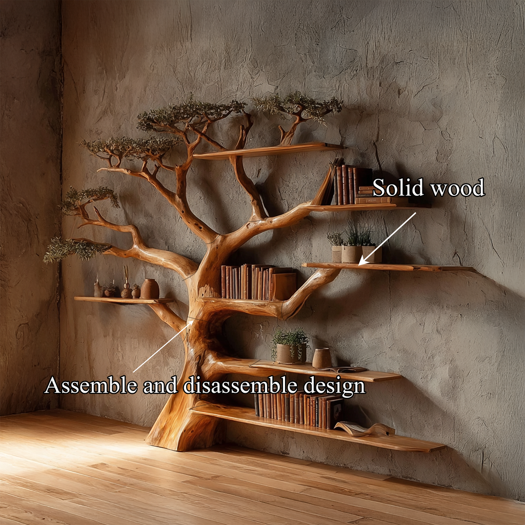 Rustic Tree Bookshelf, Wide Branch Library Wall for Living Rooms