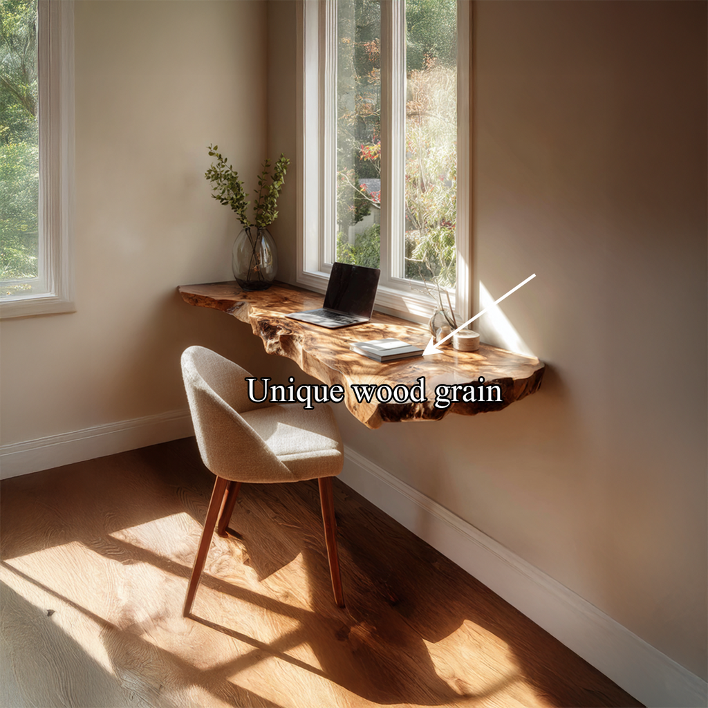 Floating Wall Desk, Small Office Mid Century Solid Wood Workspace