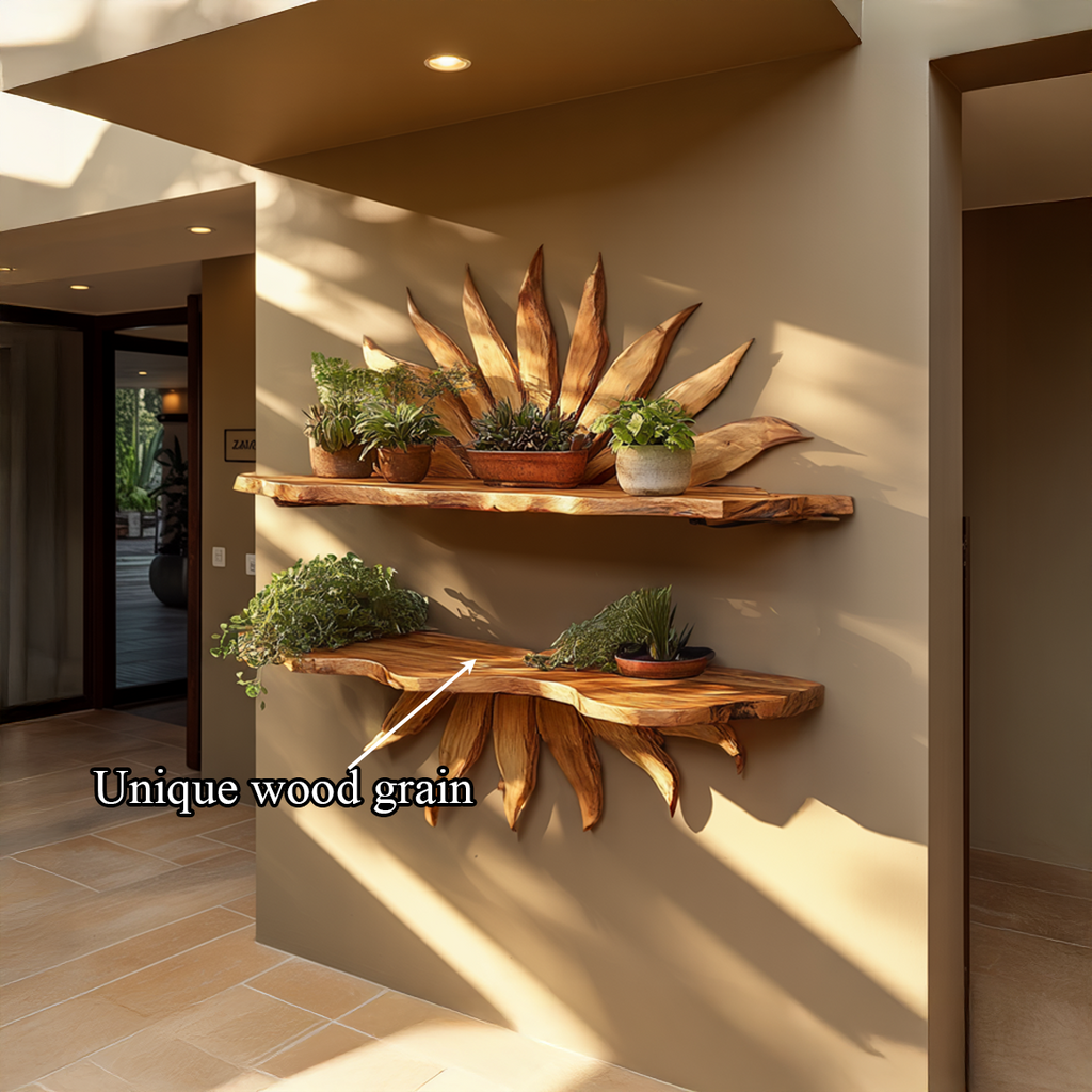 Boho Crescent Moon Wall Shelf, Handcrafted Wood Floating Display Shelf