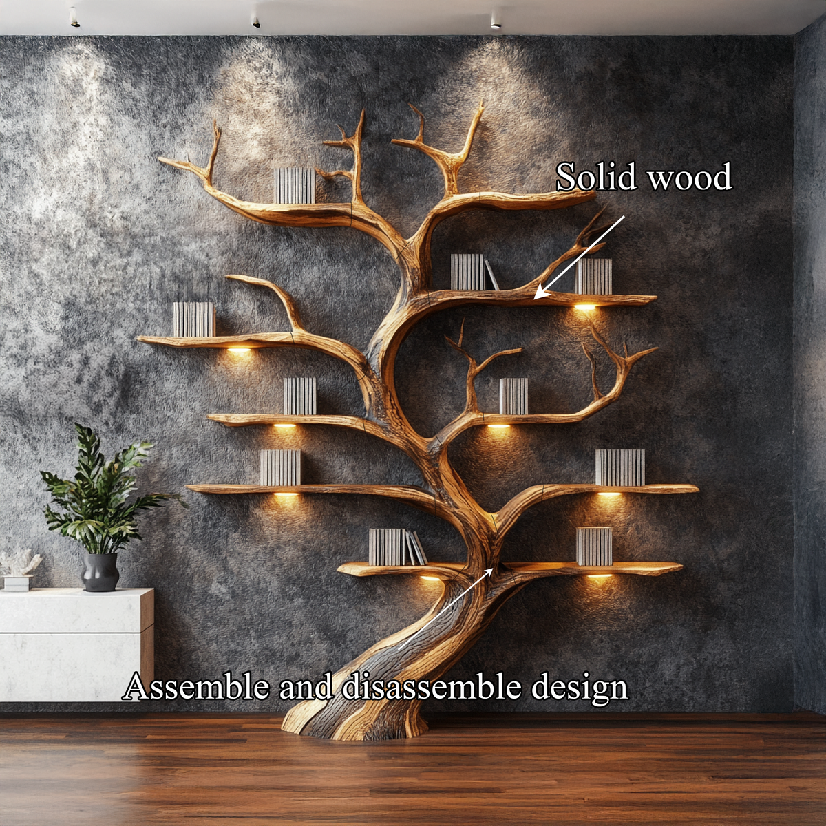 Tree Branch Shelf, Rustic Driftwood Style Solid Wood Wall Bookshelf