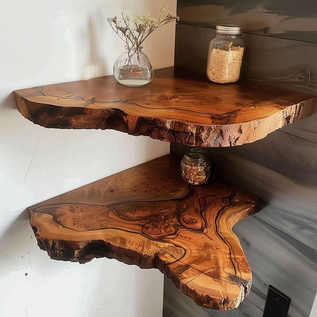Floating Corner Shelf Dark Brown Wood Wall Shelf for Small Spaces