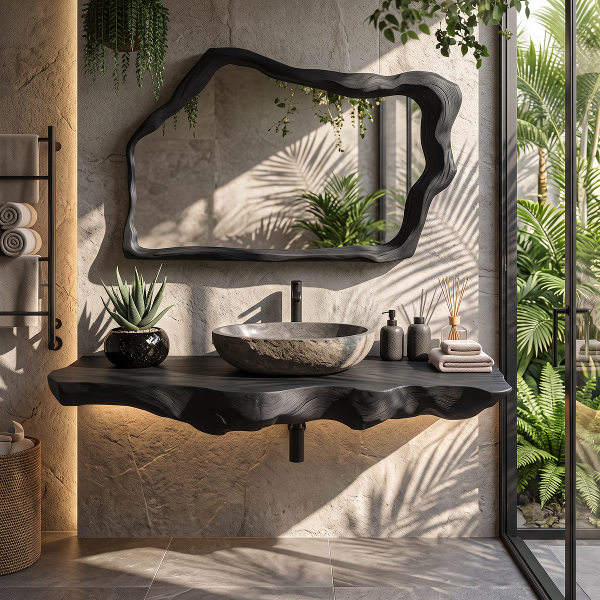 Rustic Wood Vanity Top, Floating Bathroom Sink Shelf in Four Finishes
