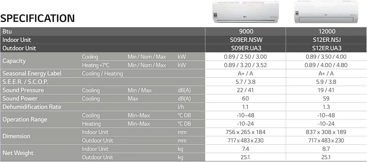 LG Monosplit Air Conditioner 12000 Btu R32 - S12ER