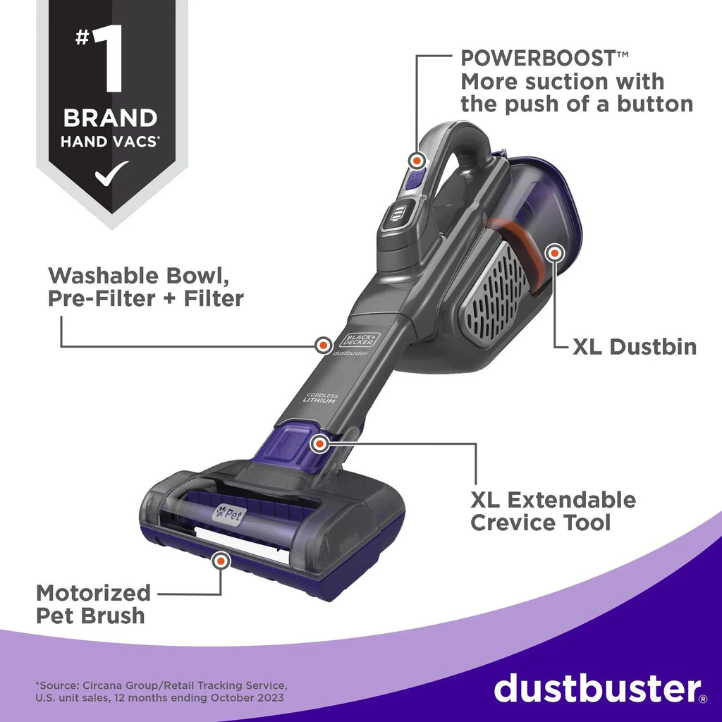 BLACK+DECKER Furbuster AdvanceClean+ Cordless Pet Handheld Vacuum 20V MAX - HHVK515JP07