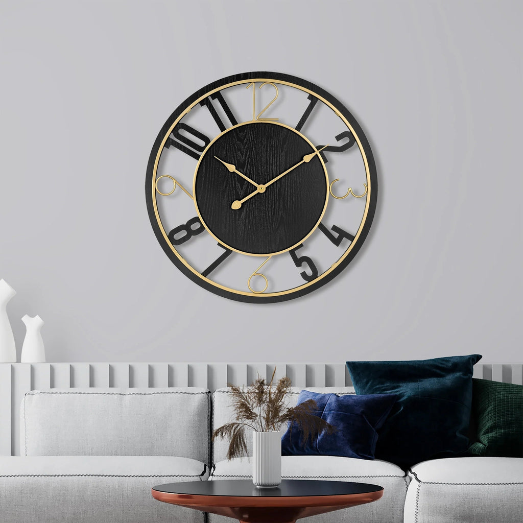 24 Inch Round Wooden Wall Clock With Numeral Design - Battery Operated