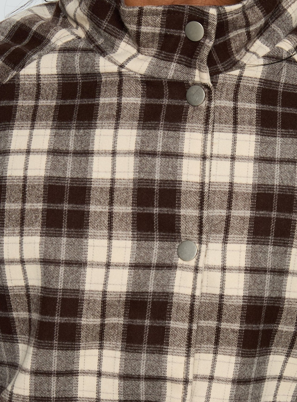 Funnel Neck Button Down Jacket Brown Check
