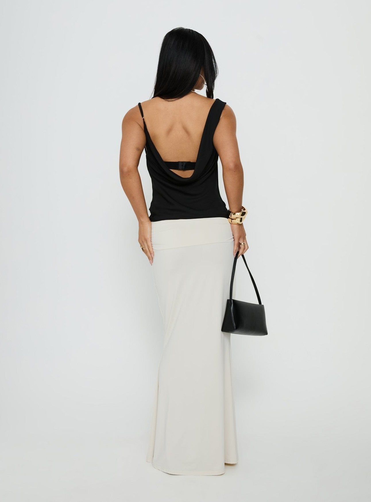 Foldover Waist Maxi Skirt Cream