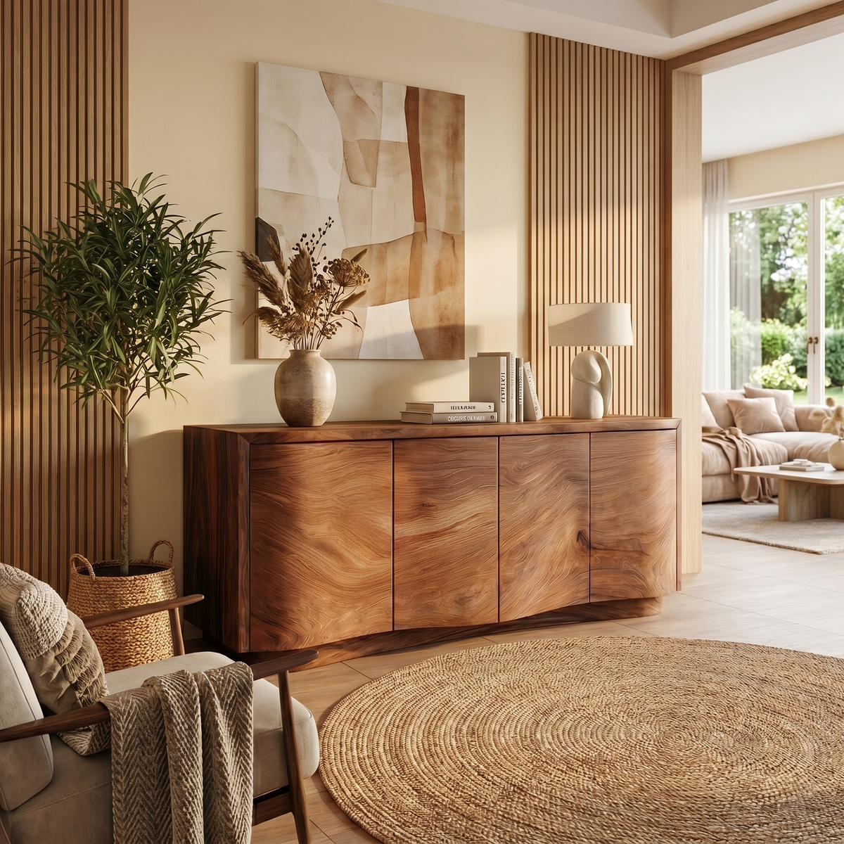 Sideboard Cabinet, Rustic Mid Century Solid Wood Storage Credenza