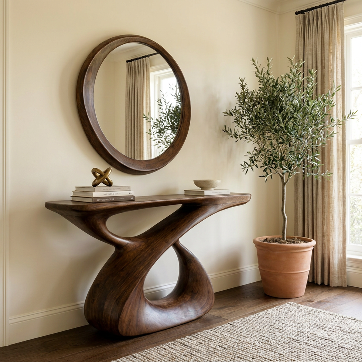 Mid Century Console Table, Narrow Solid Wood Entryway Table