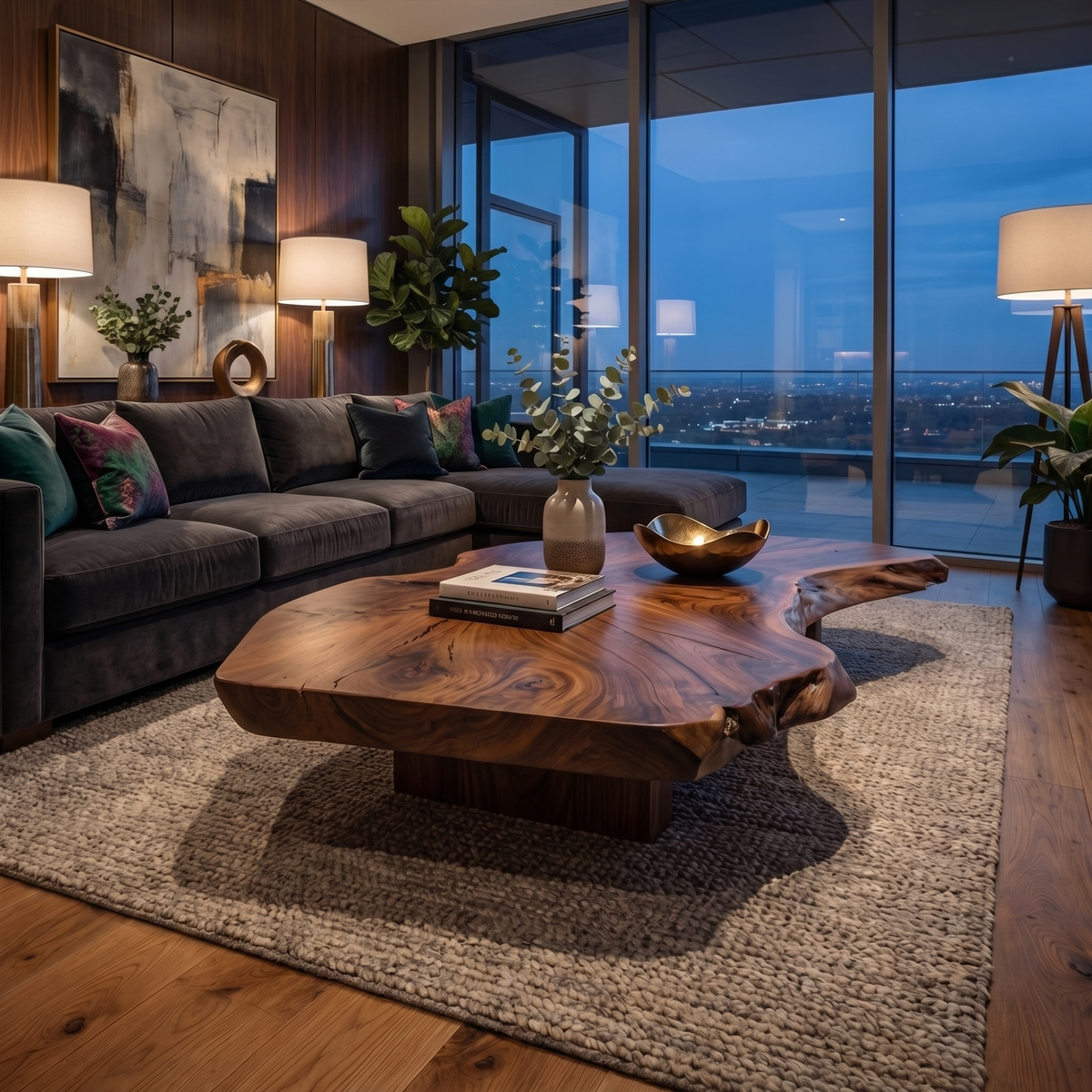 Organic Live Edge Coffee Table, Solid Wood Slab for Family Room