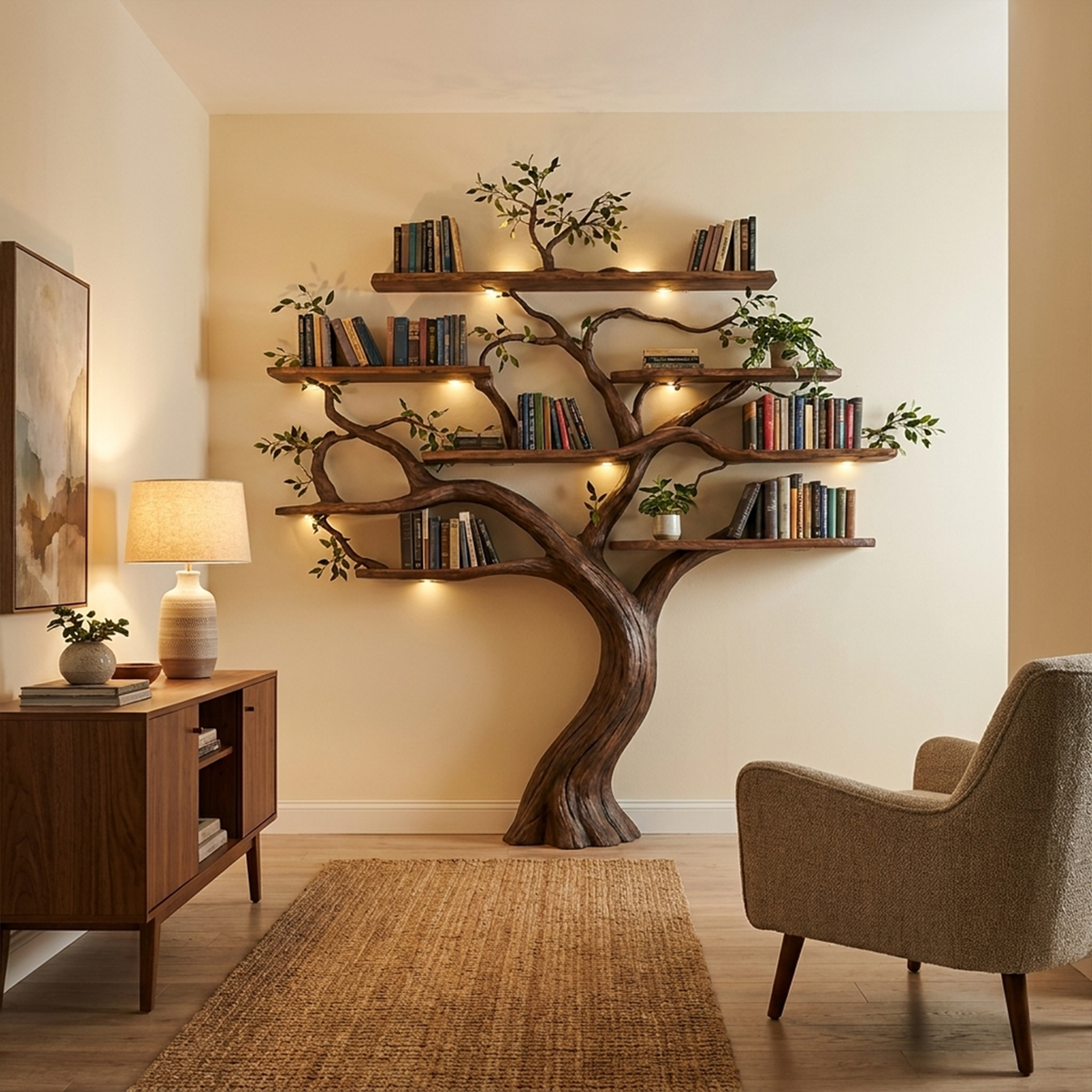 Large Tree Bookshelf, Organic Modern Solid Wood Branch Bookcase