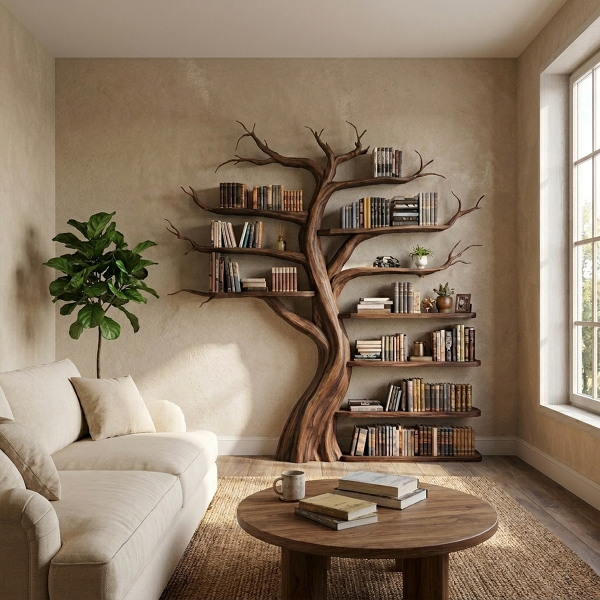 Organic Tree Bookshelf, Sculptural Wall Display for the Living Room
