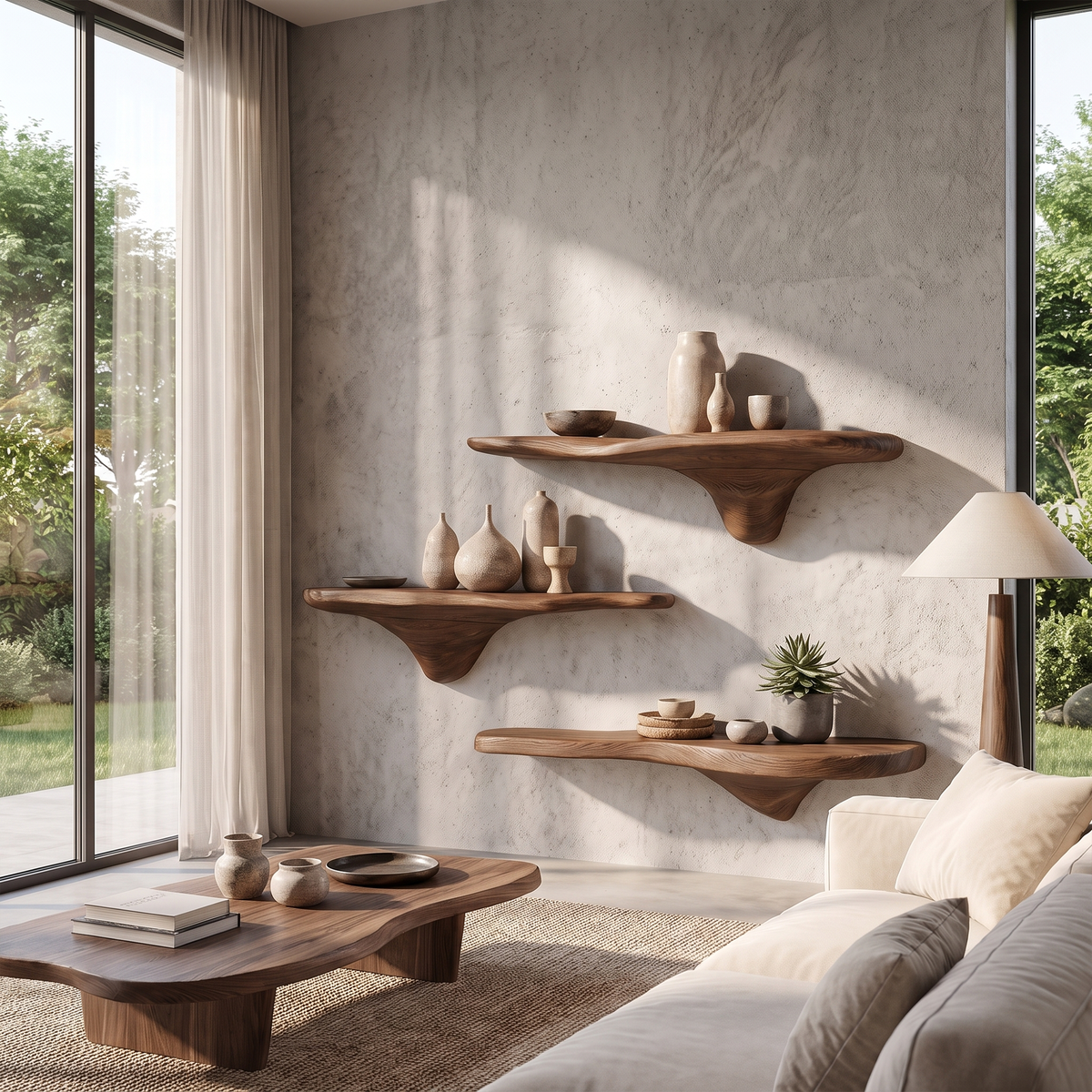 Mushroom Wall Shelf, Rustic Live Edge Tamarind Wood Shelf for Entryway