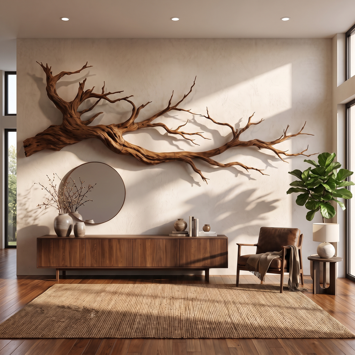 Abstract Tree Root Wall Art, Solid Wood Sculpture for Living Room