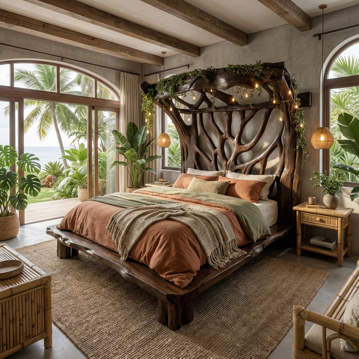 Tree Bed Frame, Rustic Solid Wood Queen or King Bed for Modern Bedroom