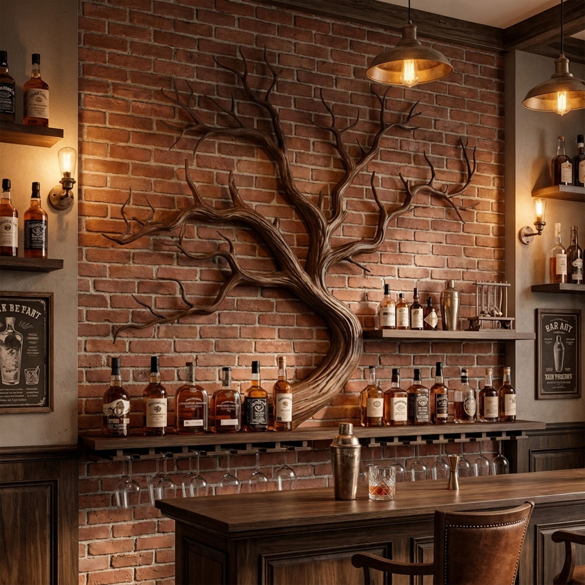 Tree Branch Wine Rack, Wall Mounted Monkey Pod Wood Bottle Shelf