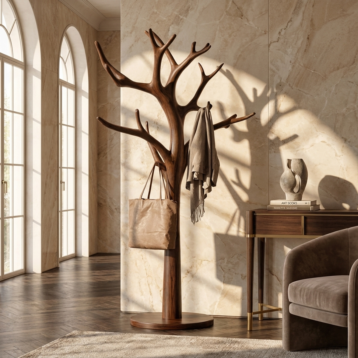 Tree Coat Stand, Rustic Driftwood Branch Coat Rack for Mudroom