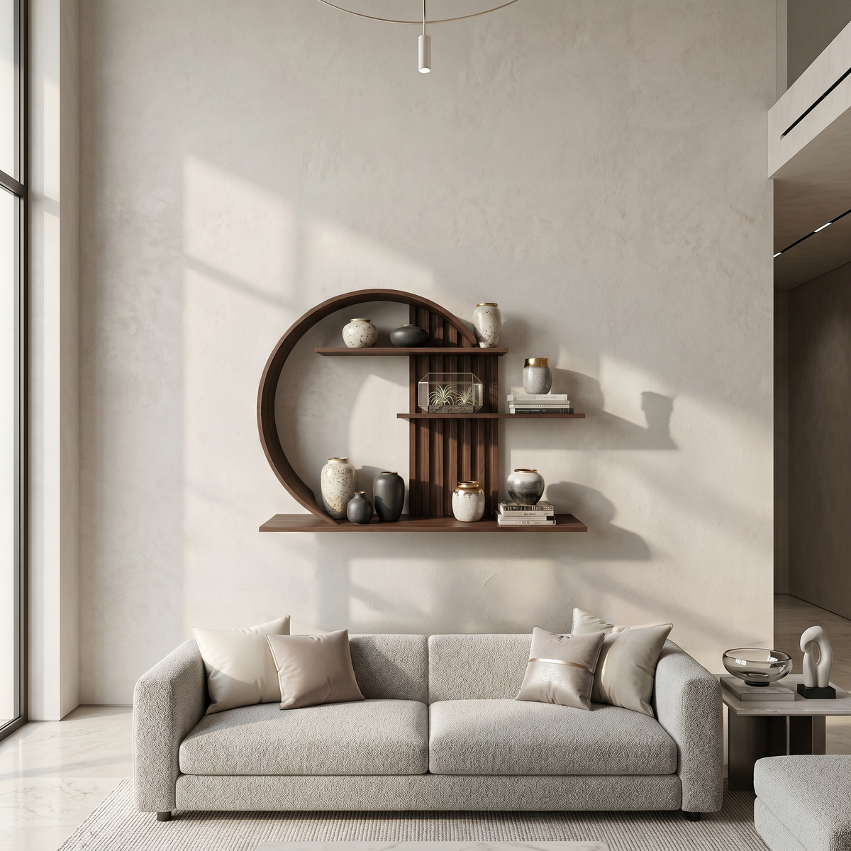 Modern Zen Wall Shelf Circular Slatted Wood Wall Decor