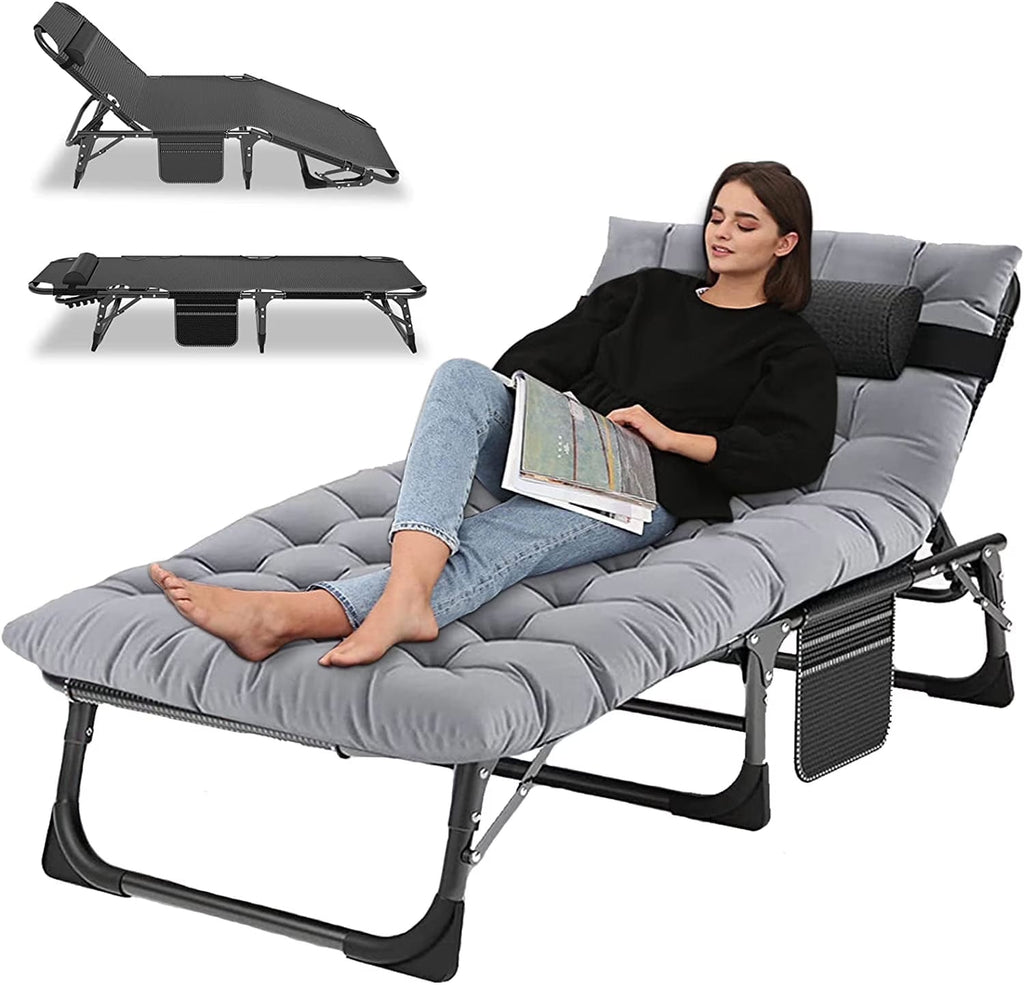 Slsy 5-Position Adjustable Folding Lounge Chair And Cot - 75.2" x 25.6" x 11.8"