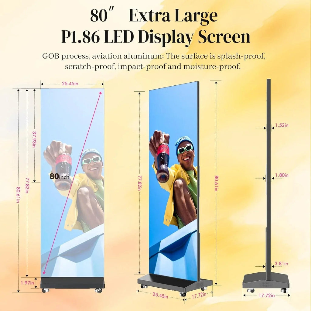 YCKJNB 80 inch P1.86 Flexible Spliceable LED Poster Display, Silver, 1-Pack Flight Case - P1.86