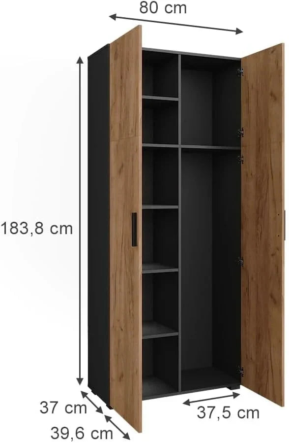 Vicco Universal Storage Cabinet 80 x 183.8 cm Anthracite/Golden Oak - Ingo