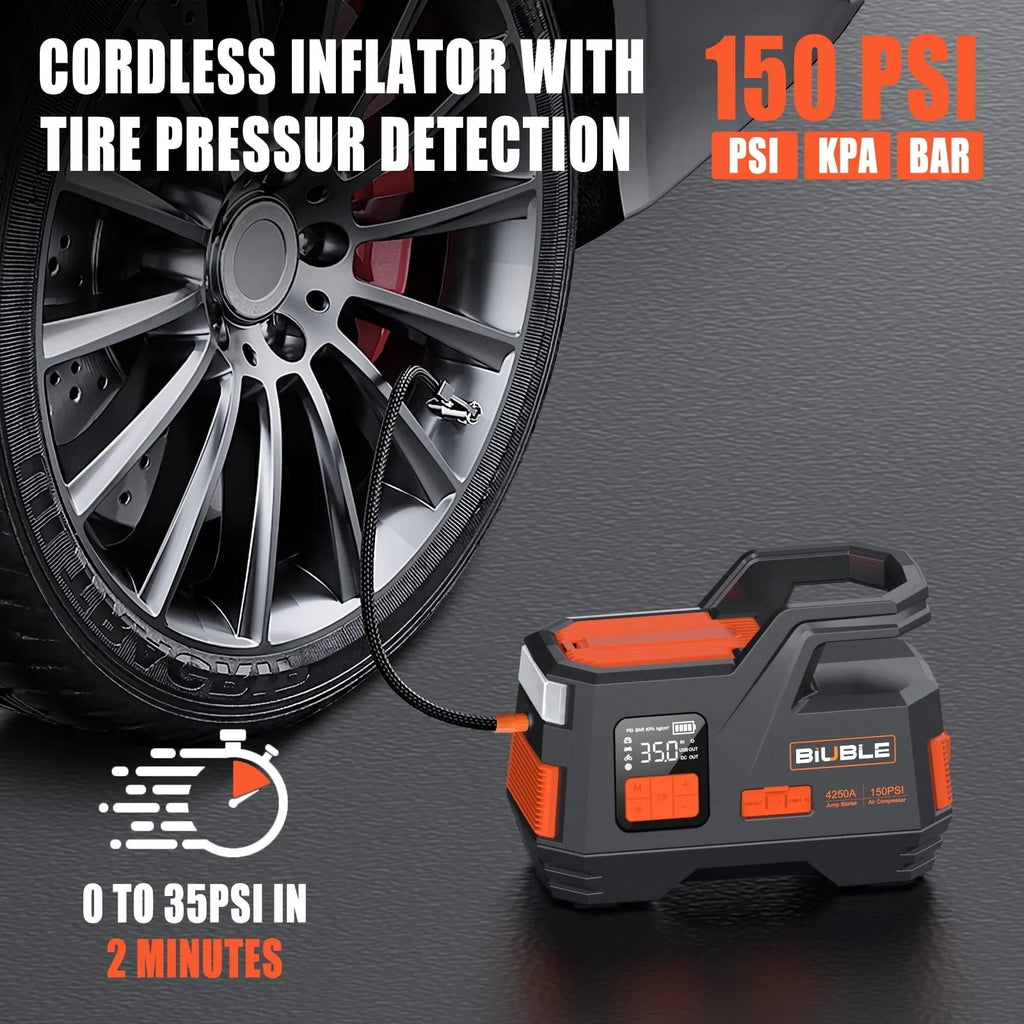 Biuble Car Jump Starter With Air Compressor, 4500A Peak, 26800mAh, 12V, 150PSI - JS006