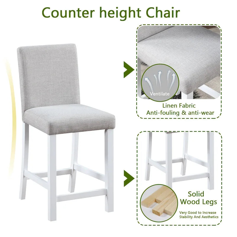 Modern 5-Piece Counter Height Dining Set With Square Table And 4 Upholstered Chairs