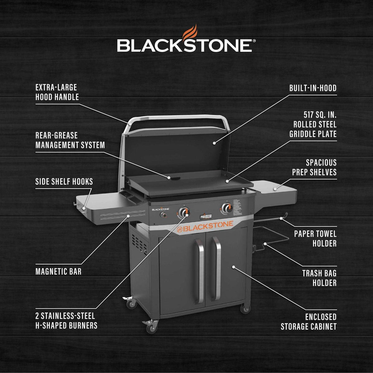 Blackstone ProSeries 2 Burner 28 inch Outdoor Cabinet Griddle With Hood