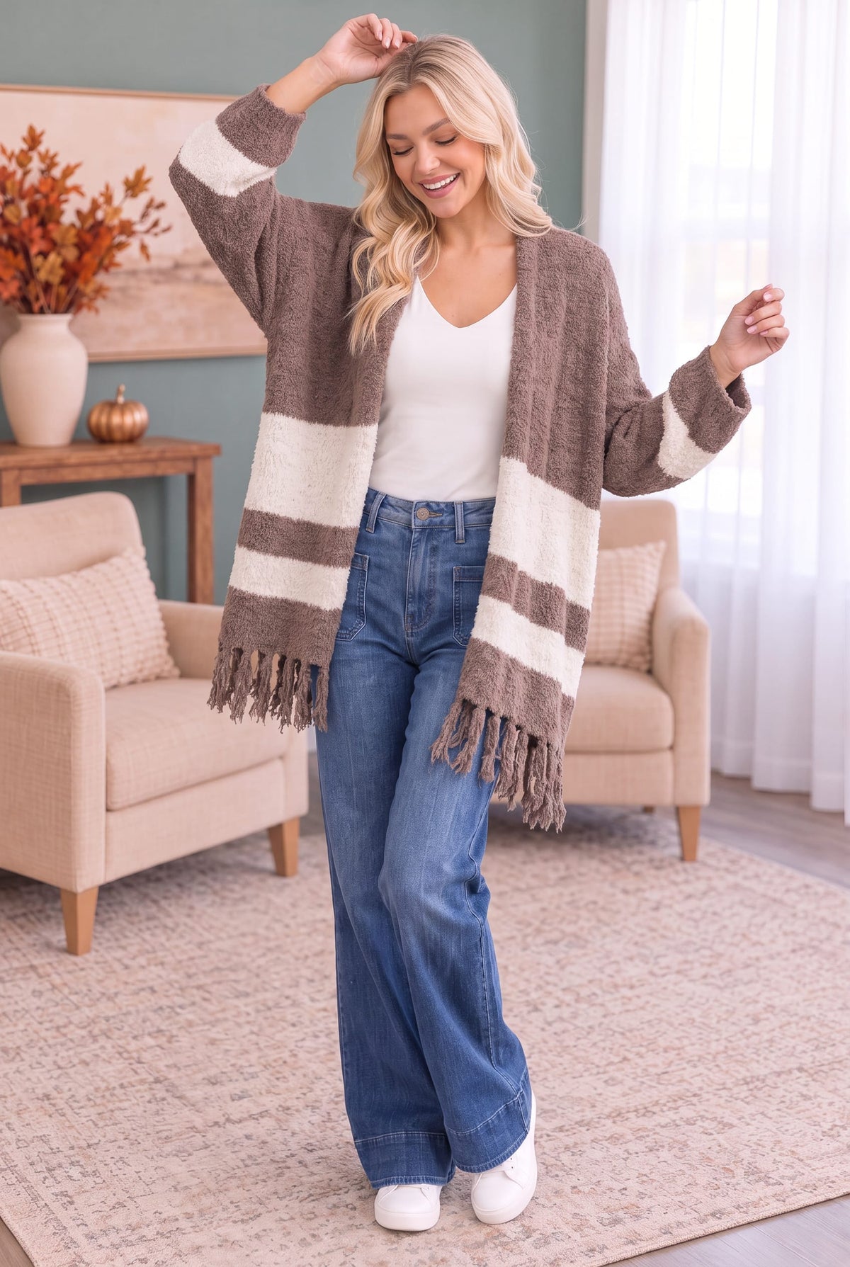 Borrow my Sweater Fringe Cardigan in Mocha - view 3