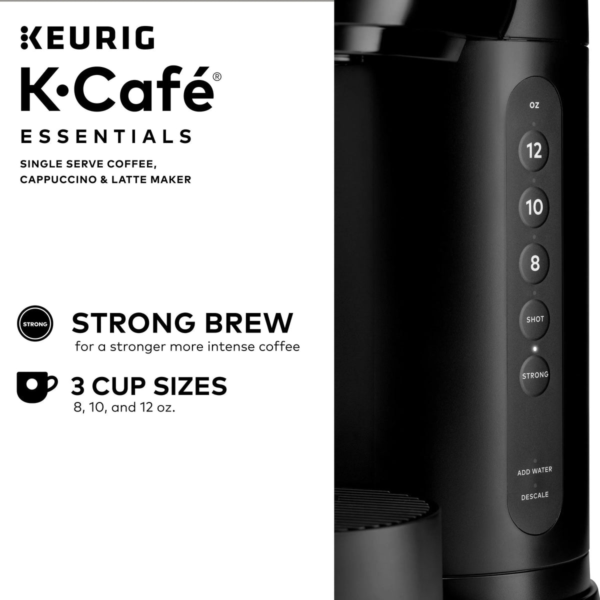 Keurig K-Cafe Essentials Single Serve K-Cup Pod Coffee Maker With Milk Frother, Black