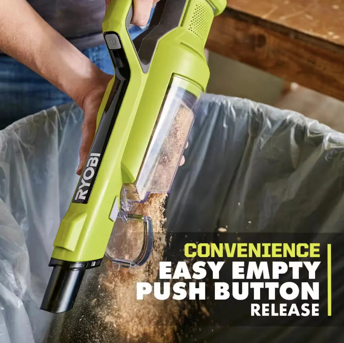 Ryobi 18V ONE+ Cordless Hand Vacuum With Powered Brush, Black Green - PCL700B