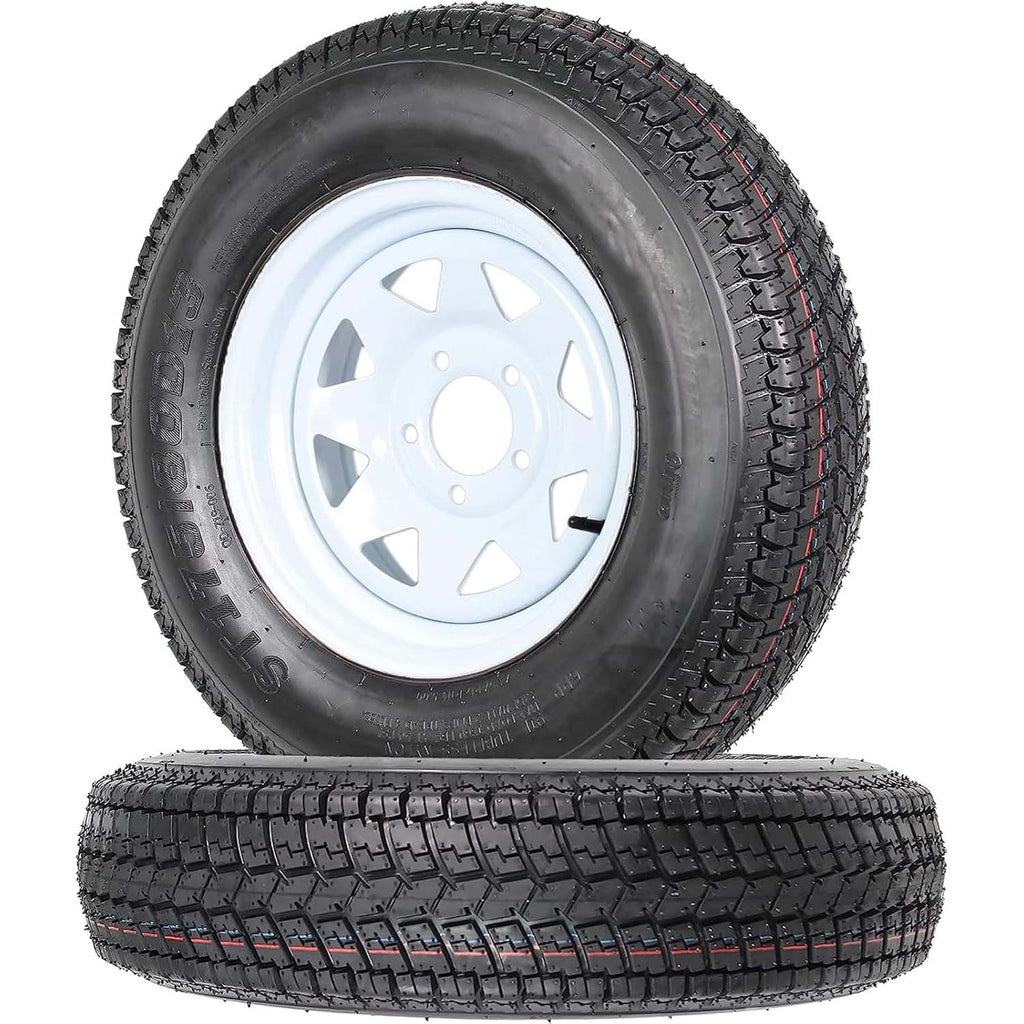 Set Of 2 Trailer Tire And Wheel Assemblies 175-80 5 Lug 6PR White Spoke Load Range C