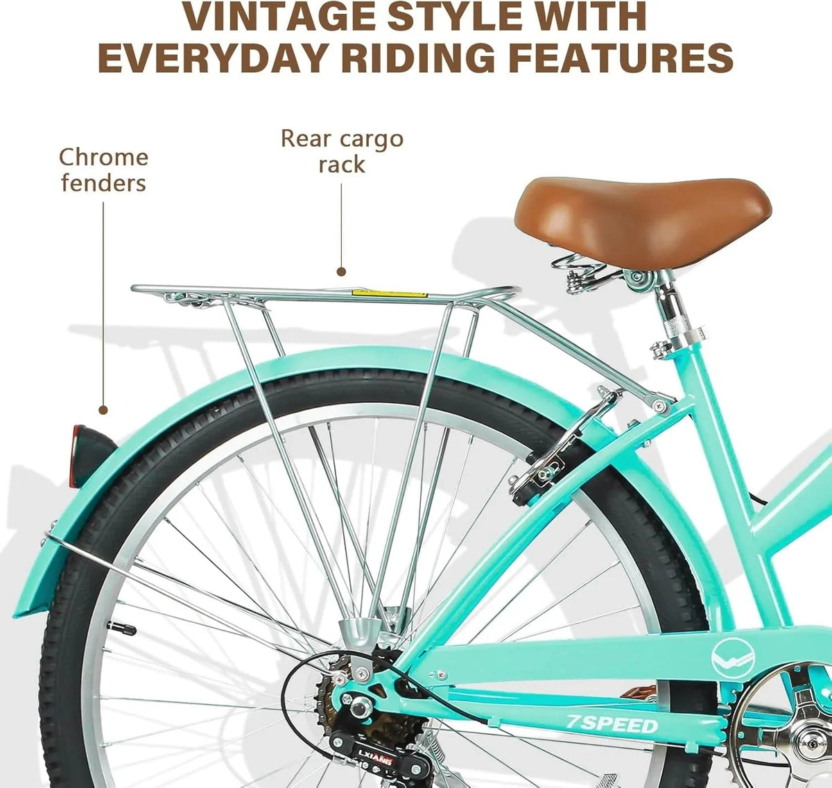WEIZE 26 Inch 7-Speed High-Carbon Steel Beach Cruiser Bike
