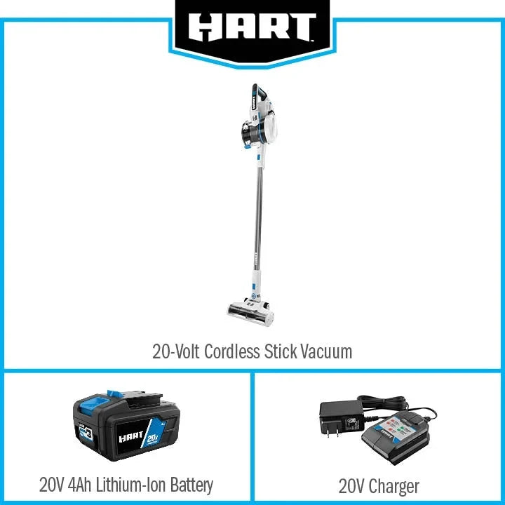 HART 20V Cordless Stick Vacuum Kit With 4.0Ah Lithium-Ion Battery