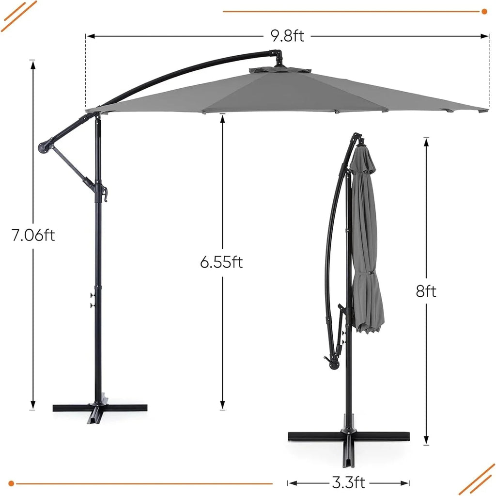 Sweetcrispy 9.8FT Offset Patio Umbrella With Easy Tilt Adjustment, 8 Ribs, Blue