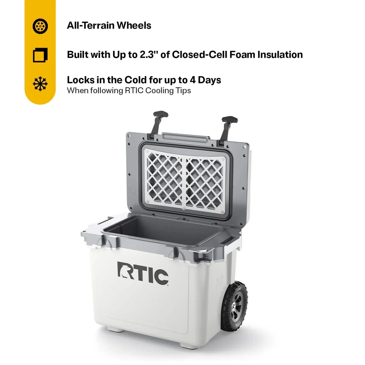 RTIC Ultra-Light Wheeled Hard-Sided Cooler, 22 QT, Fits 28 Cans or 6 Wine Bottles, White & Grey
