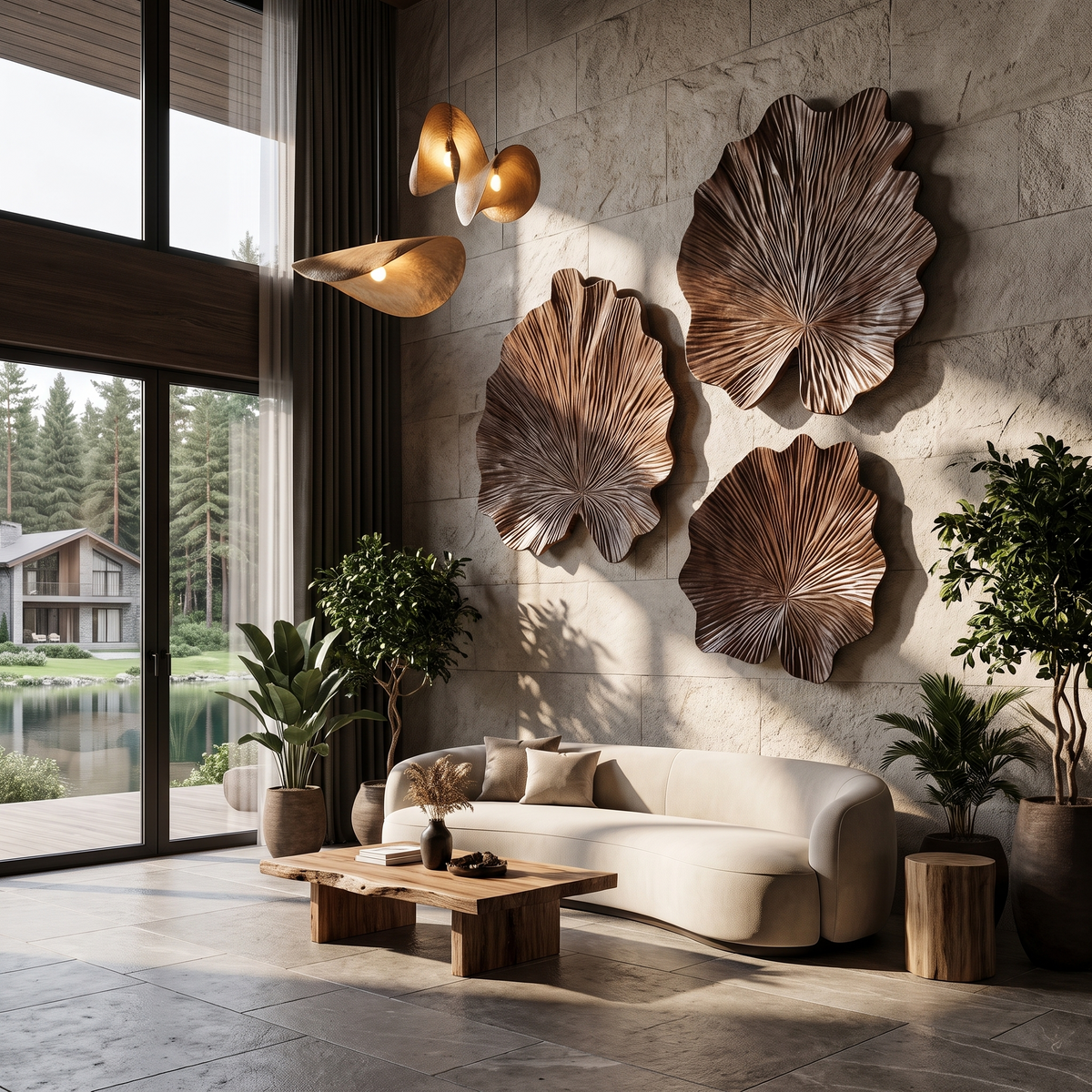 Wood Wall Sculpture, Cubist Face Round Wall Art for Living Room