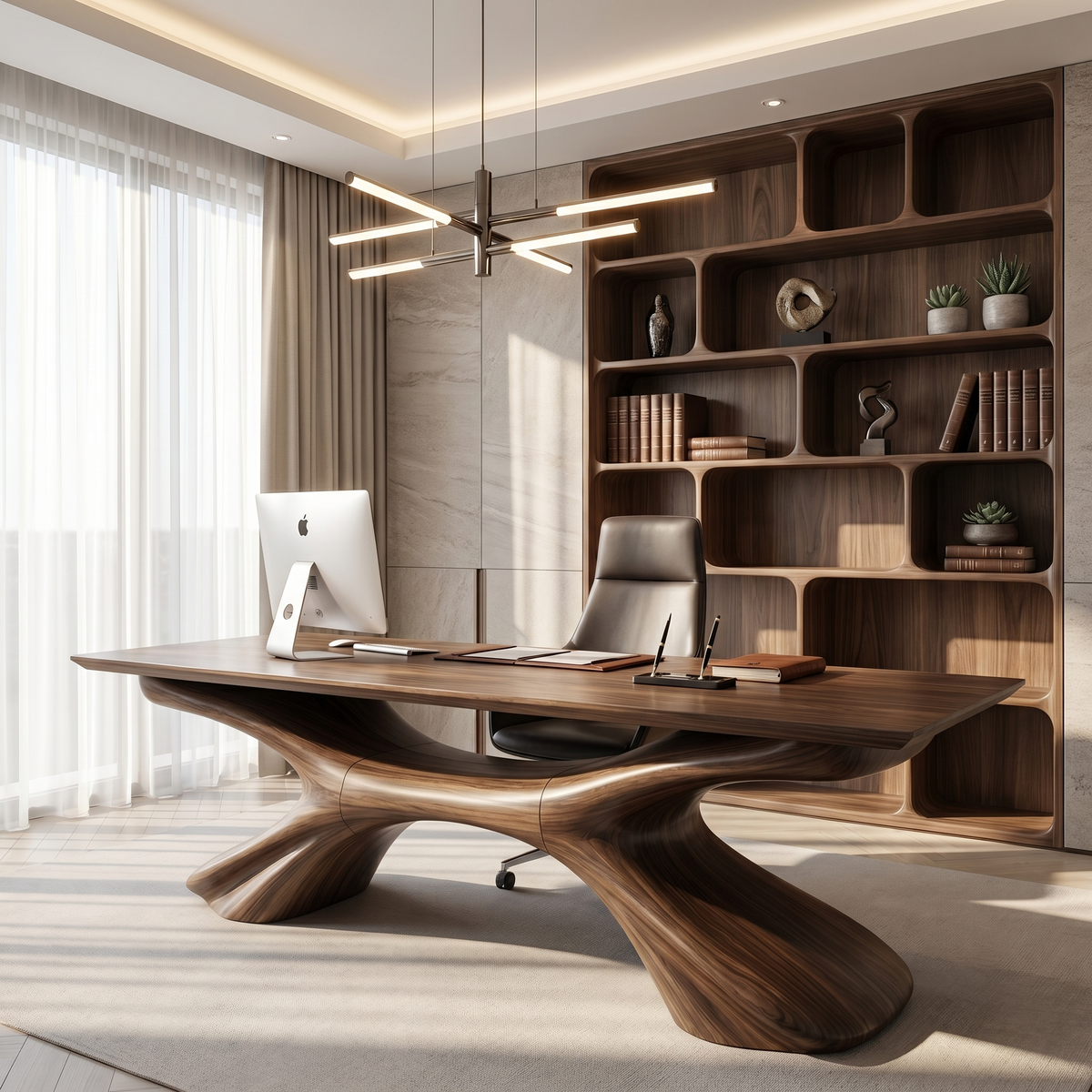 Executive Desk, Sculptural Solid Wood Home Office Writing Desk