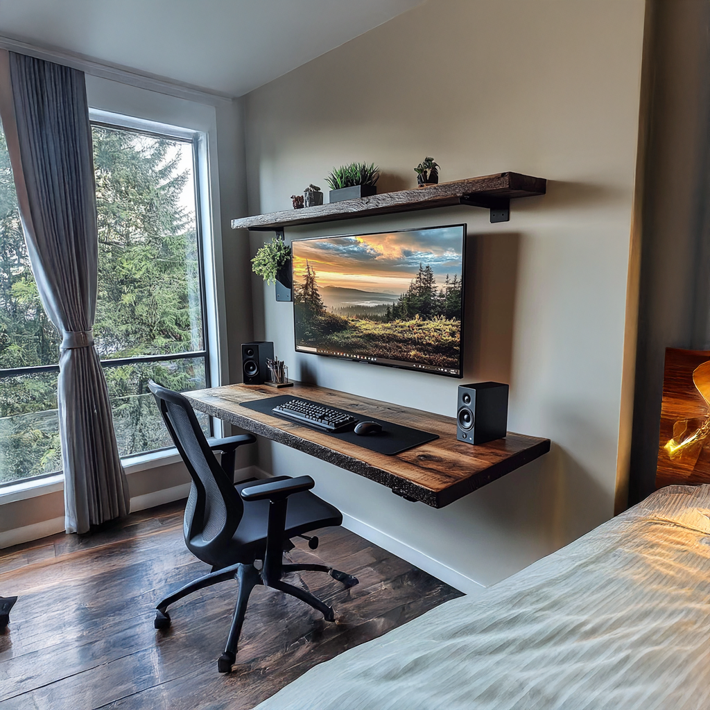 Floating Shelf Desk, Rustic Solid Wood Wall Mounted Ledge
