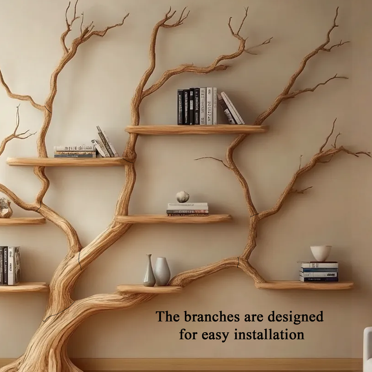 Branch Tree Wall Shelf, Rustic Wall Mounted Bookshelf, Extra Wide