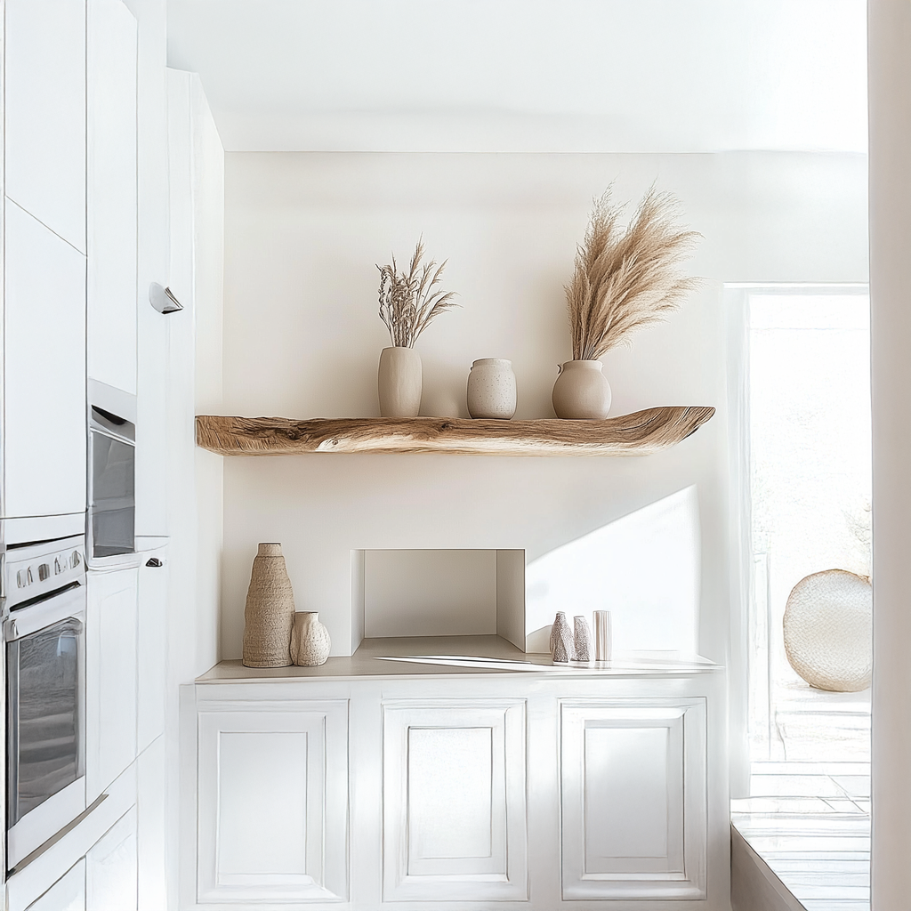 Live Edge Floating Shelf, Boho Wooden Kitchen Wall Shelf