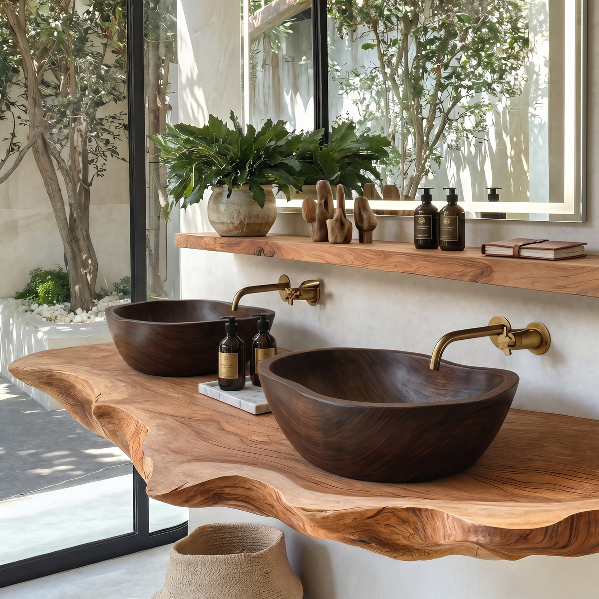 Wooden Vessel Sink, Handcrafted Solid Wood Bathroom Basin