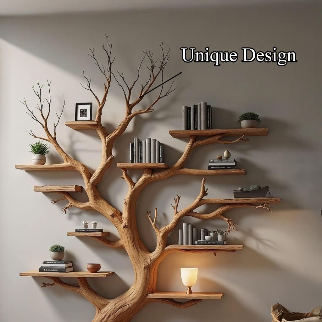 Tree Bookshelf, Wall Mounted Wood Branch Shelf for Living Rooms