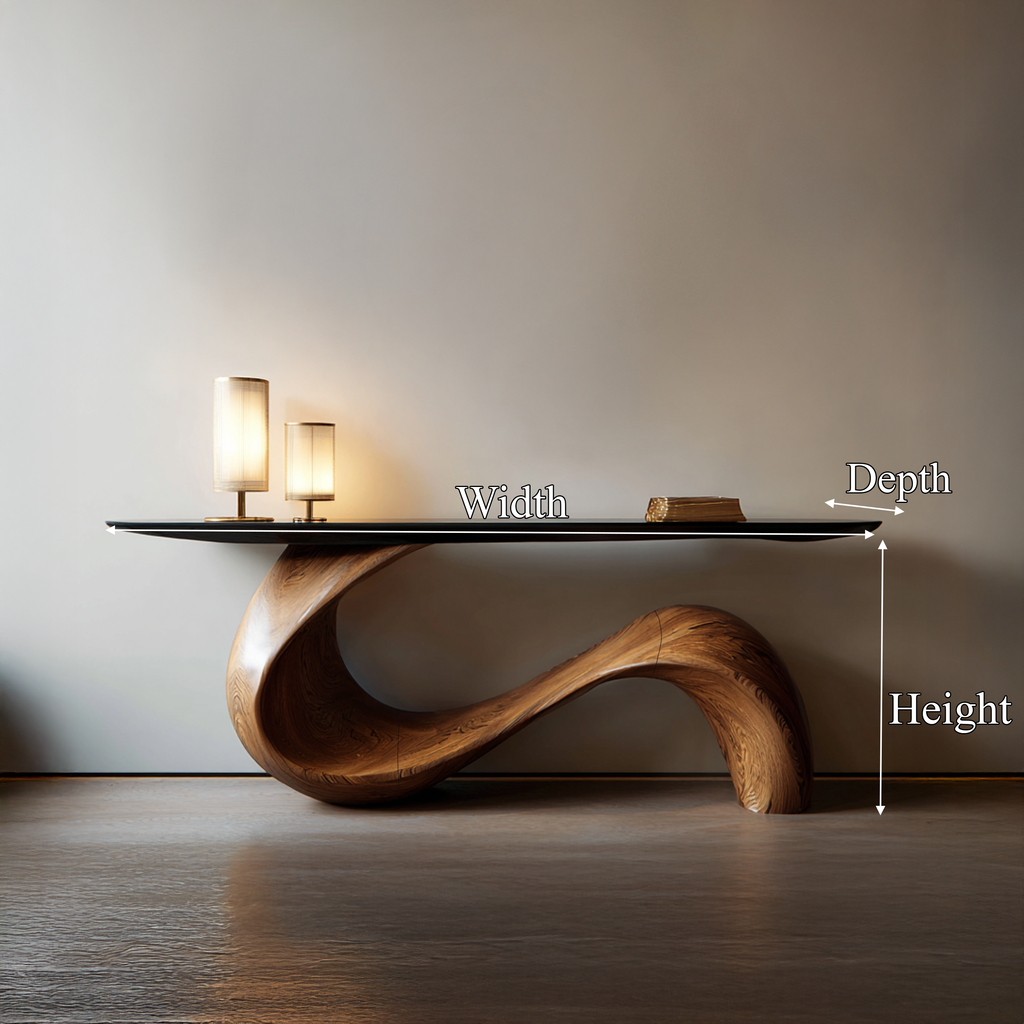 Sculptural Console Table, Mid Century Solid Wood Entryway Table