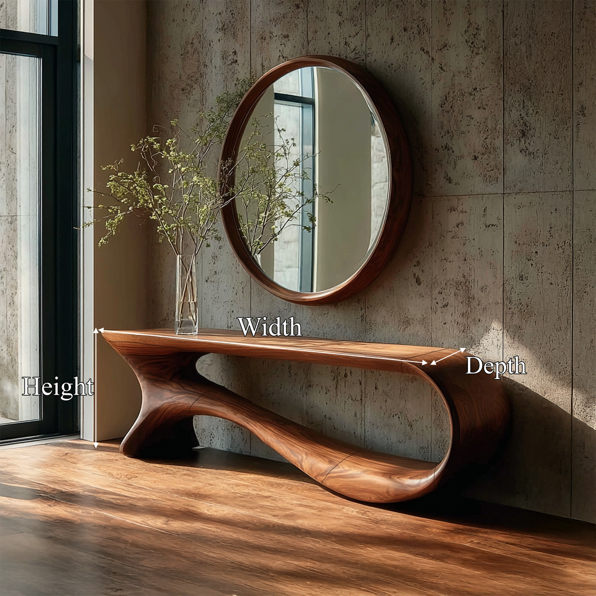 Curved Console Table, Mid Century Solid Wood Hallway Table