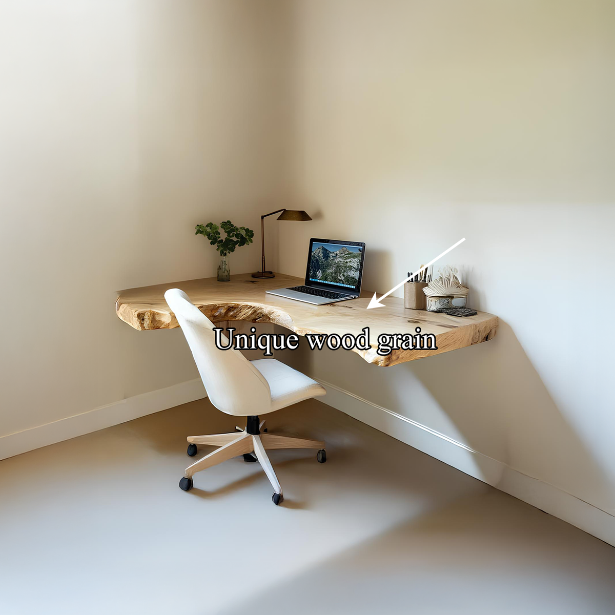 Mid Century Floating Desk, Live Edge Wall Mounted Desk for Bedroom